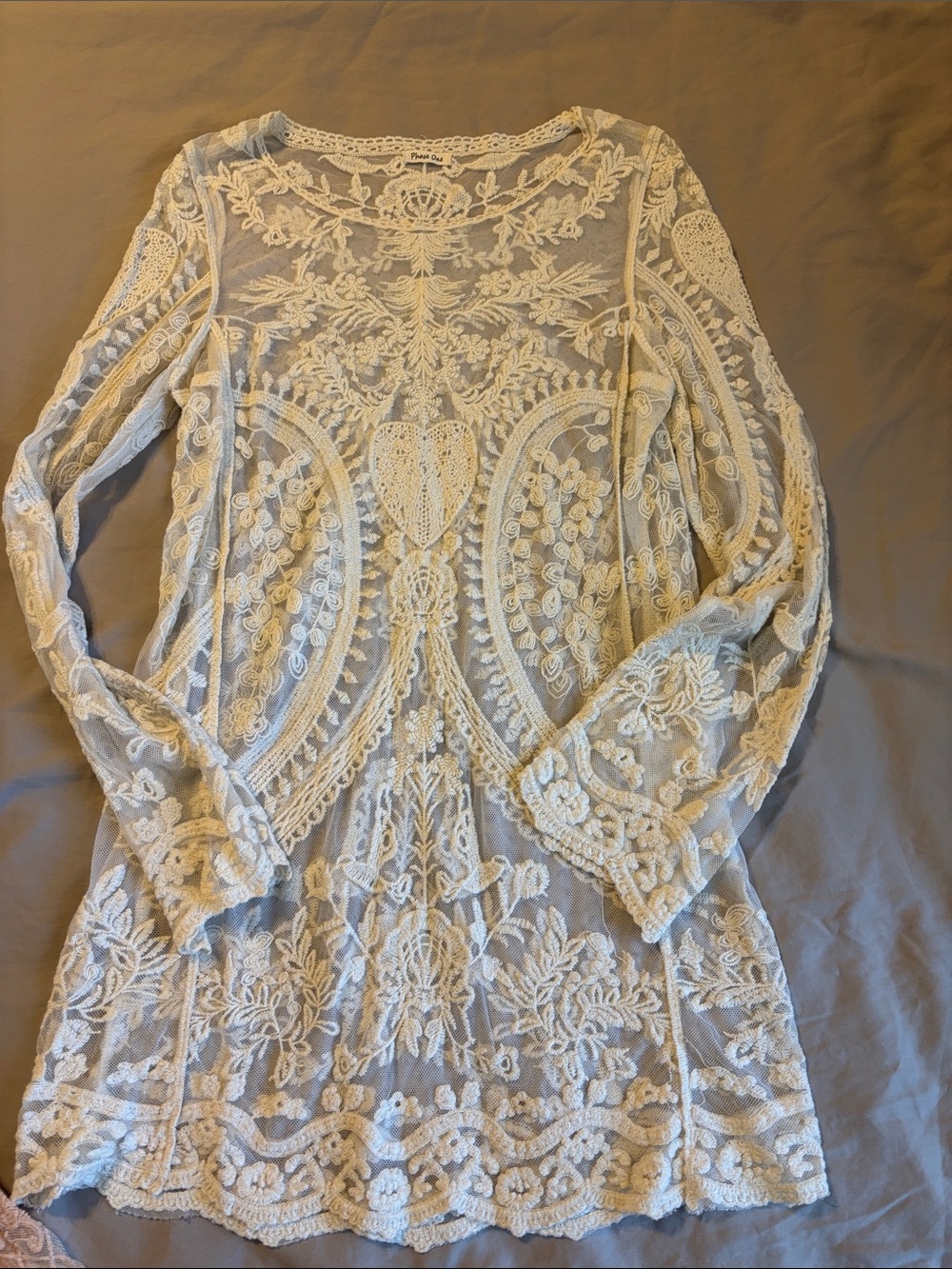 Lace Embroidered Long Sleeve Tunic - Ivory
